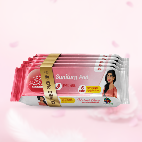 VelvetEase Cotton Sanitary Pads XL 6 Pads Pack