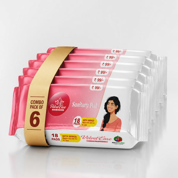 VelvetEase Cotton Sanitary Pads XL 18 Pads Pack